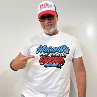 T-shirt blanc " Marseille ma ville de coeur " Bleu Blanc Rouge