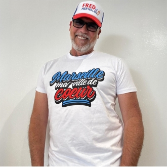 T-shirt blanc " Marseille ma ville de coeur " Bleu Blanc Rouge
