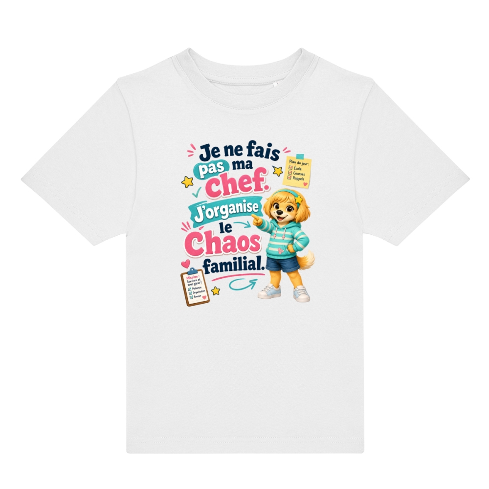 T-shirt enfant drôle – Je ne fais pas ma chef, j’organise le chaos familial | Nana | Mourmi