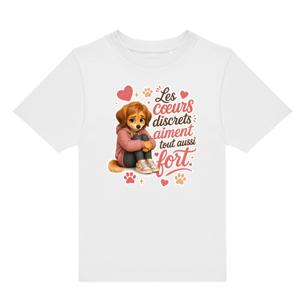 T-shirt enfant touchant – Les cœurs discrets aiment tout aussi fort | Lolotte | Mourmi