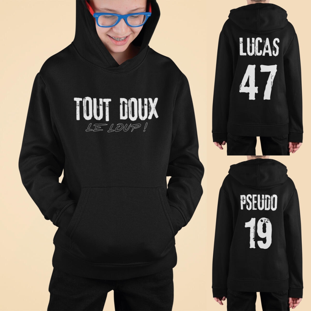 Sweat à capuche Enfant - Personnalisé - Tout doux le loup